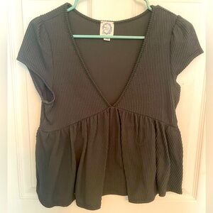 Hunter Green V-Neck Cap Sleeve Peplum Top